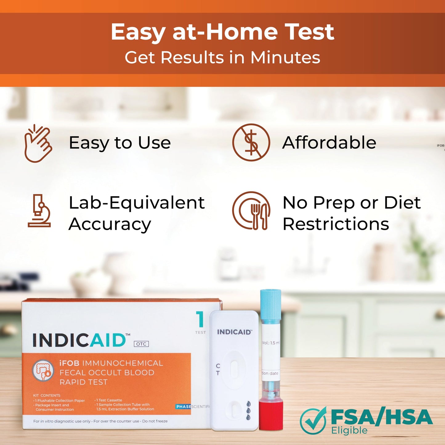 INDICAID iFOB At-Home Fecal Occult Blood Test – FIT Colon, No Prep, 1 Pack