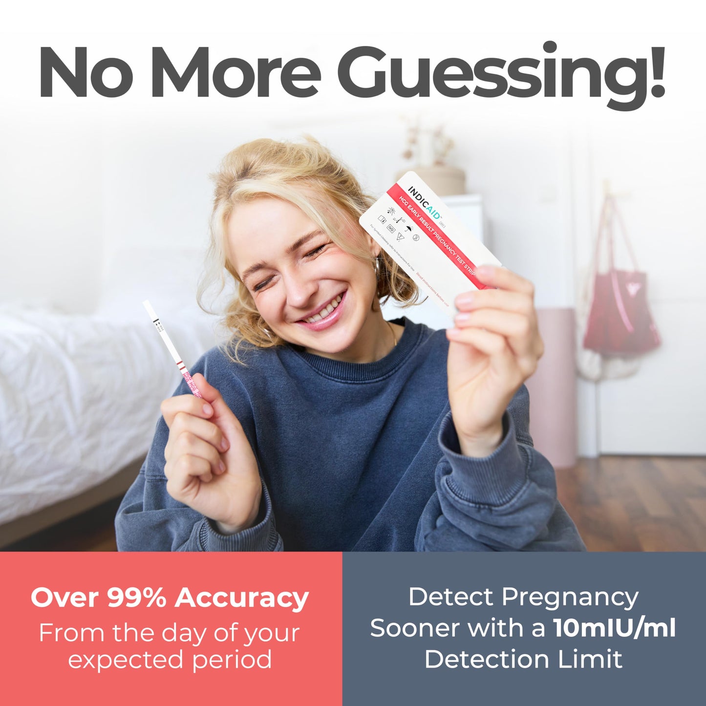 Stop Waiting: Early Detection Pregnancy Test Strips — 10 mIU/mL Sensitivity, 6 Days Sooner, 25-Count Kit, 3 Minute Result, 99%+ Accuracy | INDICAID