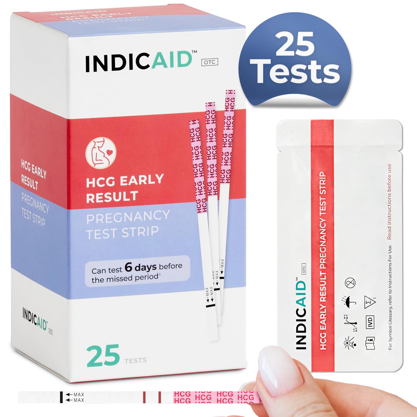 Stop Waiting: Early Detection Pregnancy Test Strips — 10 mIU/mL Sensitivity, 6 Days Sooner, 25-Count Kit, 3 Minute Result, 99%+ Accuracy | INDICAID