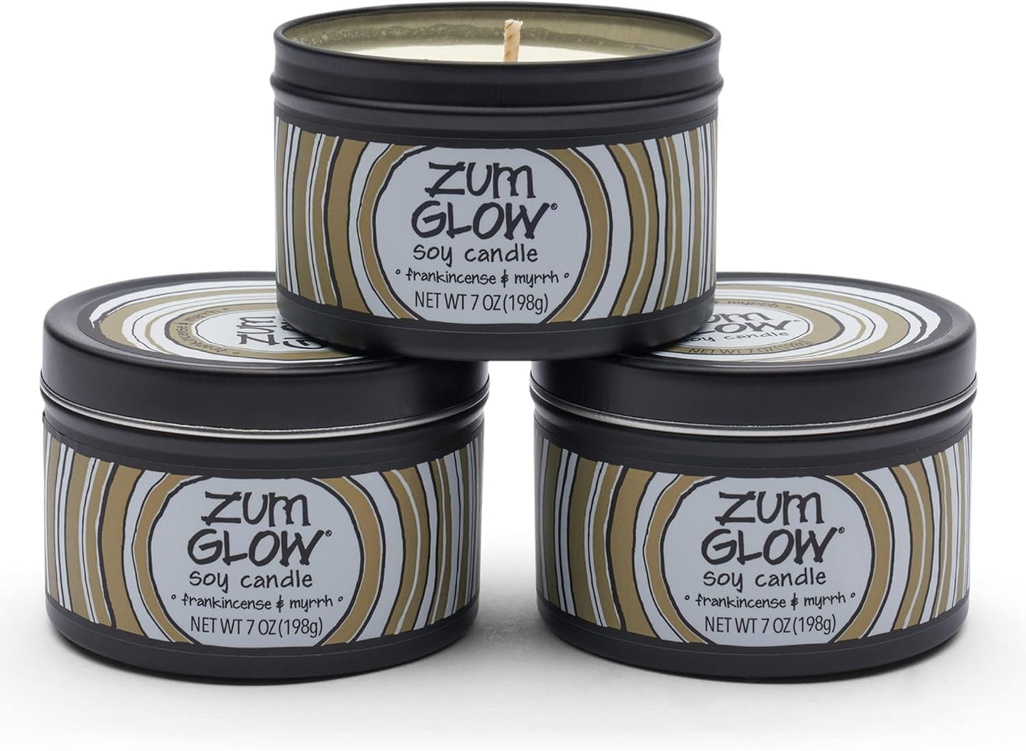 Zum Indigo Wild Glow Frankincense & Myrrh Candle – Soy Wax, Lead-Free Wick, 7 oz (3 Pack) | 30-Hour Burn