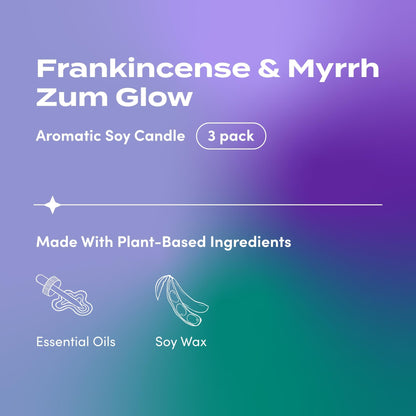 Zum Indigo Wild Glow Frankincense & Myrrh Candle – Soy Wax, Lead-Free Wick, 7 oz (3 Pack) | 30-Hour Burn
