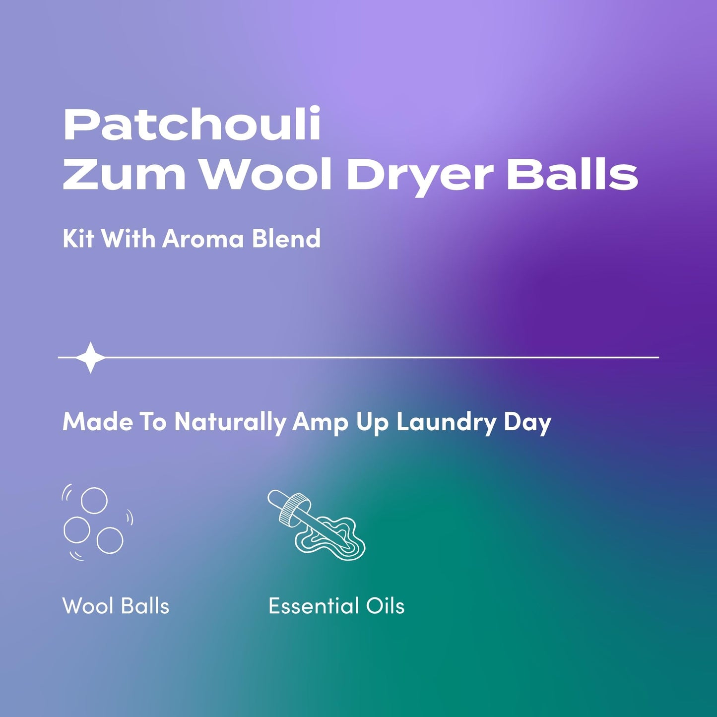 Indigo Wild Zum Laundry Dryer Balls Kit – Patchouli Scented Wool Dryer Balls (3 Pack + Aroma Blend)