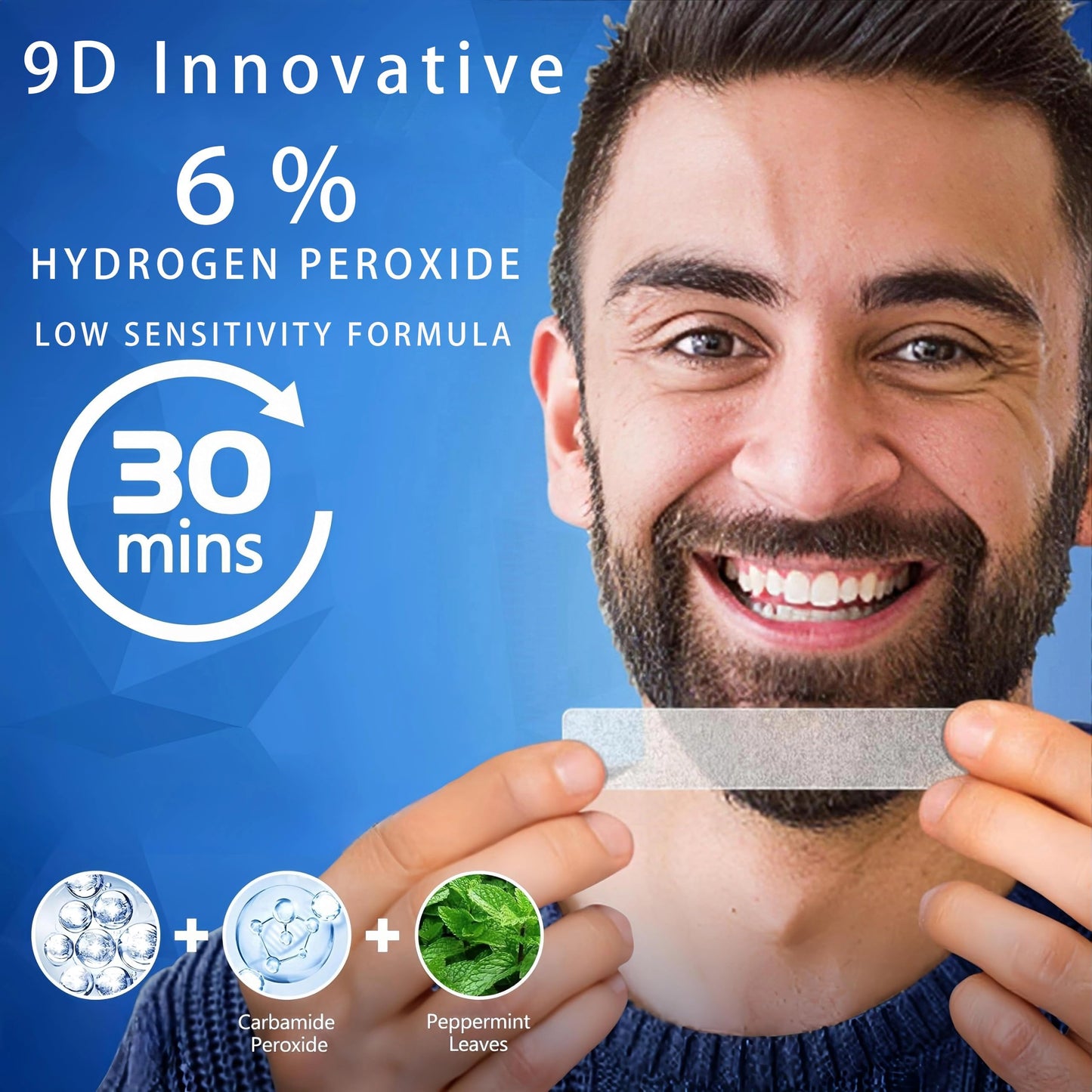 9D Sensitive Teeth Whitening Strips - Enamel-Safe, Fast Stain Removal (14 Pairs / 28 Strips)