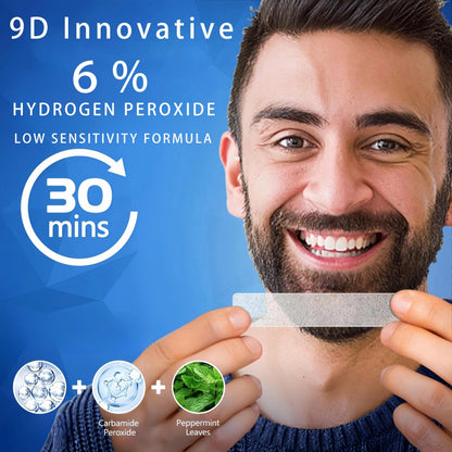 9D Sensitive Teeth Whitening Strips - Enamel-Safe, Fast Stain Removal (14 Pairs / 28 Strips)