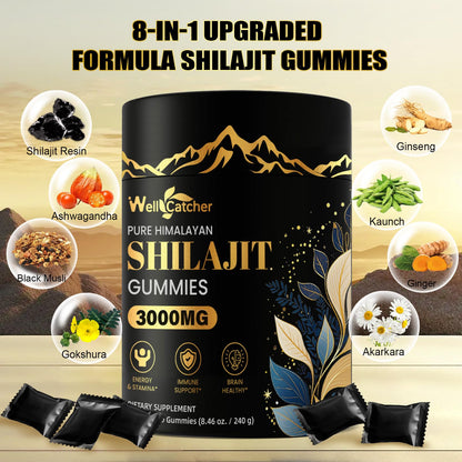 Shilajit Gummies for Men & Women — Pure Himalayan Shilajit with Ashwagandha, 85+ Minerals, No Sugar, 40 Servings