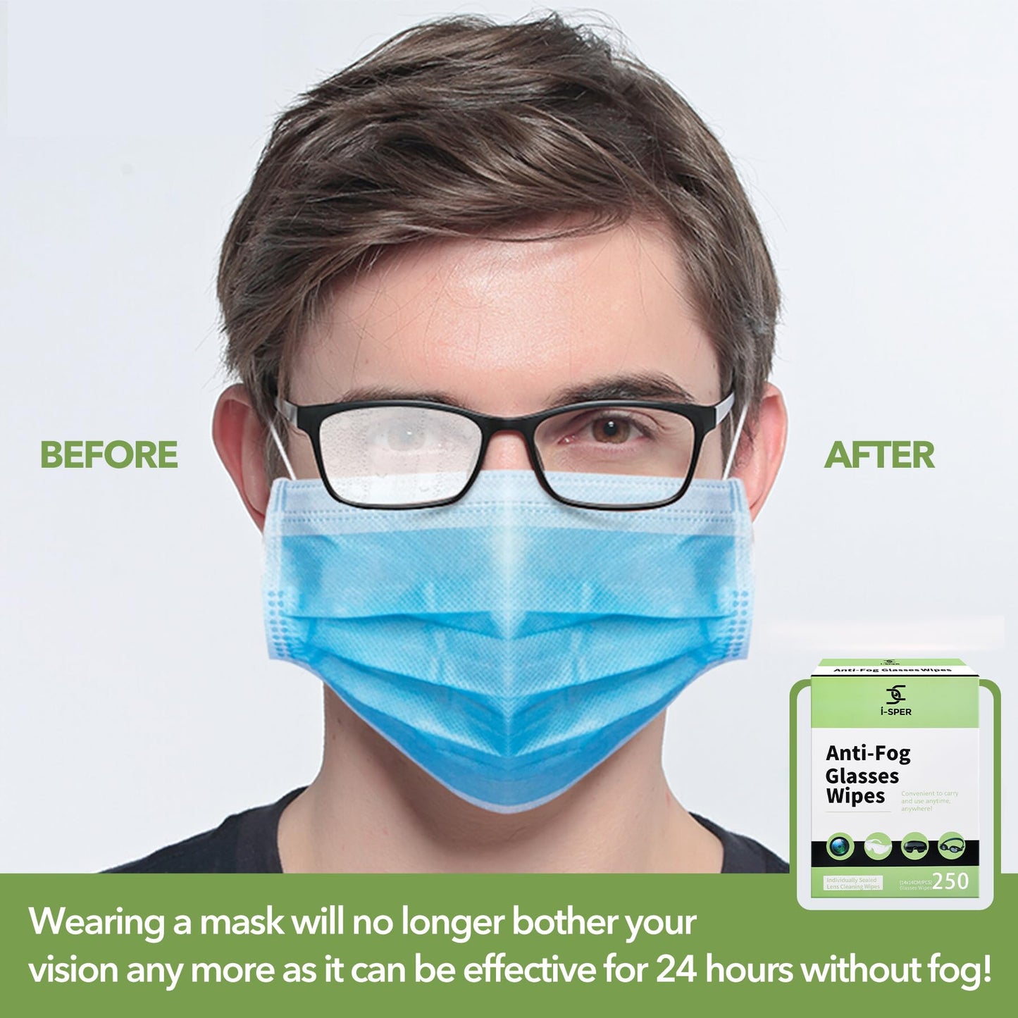 250 Count Anti-Fog Lens Wipes for Eyeglasses – Carry Box, Pre-Moistened