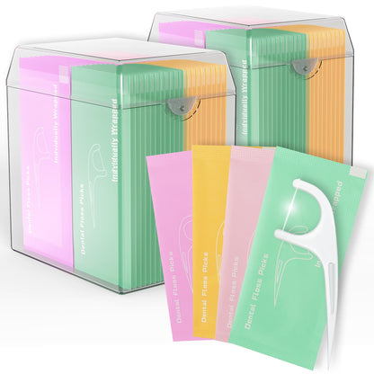 Individually Wrapped Floss Picks – Multi-Color Flossers with Handy Case (2-Case)