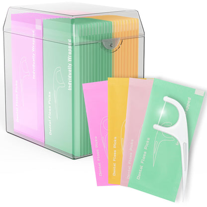 Individually Wrapped Floss Picks – 52-Count Multi-Color Dental Flossers with Handy Case