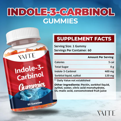 Indole-3-Carbinol 400mg Gummies – Hormonal Balance & Antioxidant Support | 60 Vegan Chewables (Non-GMO, Gluten-Free)