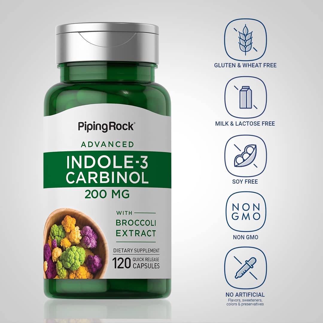 Piping Rock Indole-3-Carbinol 200mg - 120 Capsules | I3C + Broccoli Extract | Non-GMO, Gluten Free