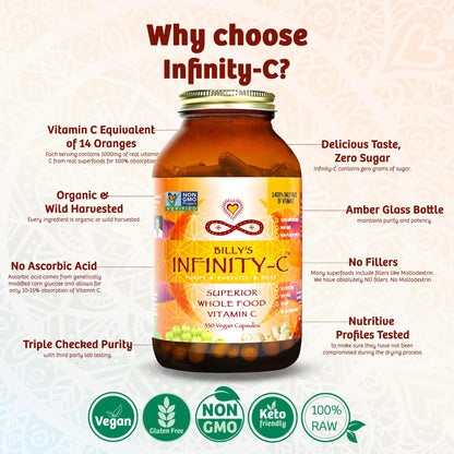 Infinity-C Organic Vitamin C Capsules – 1000mg Whole Food Vitamin C for Immune Support