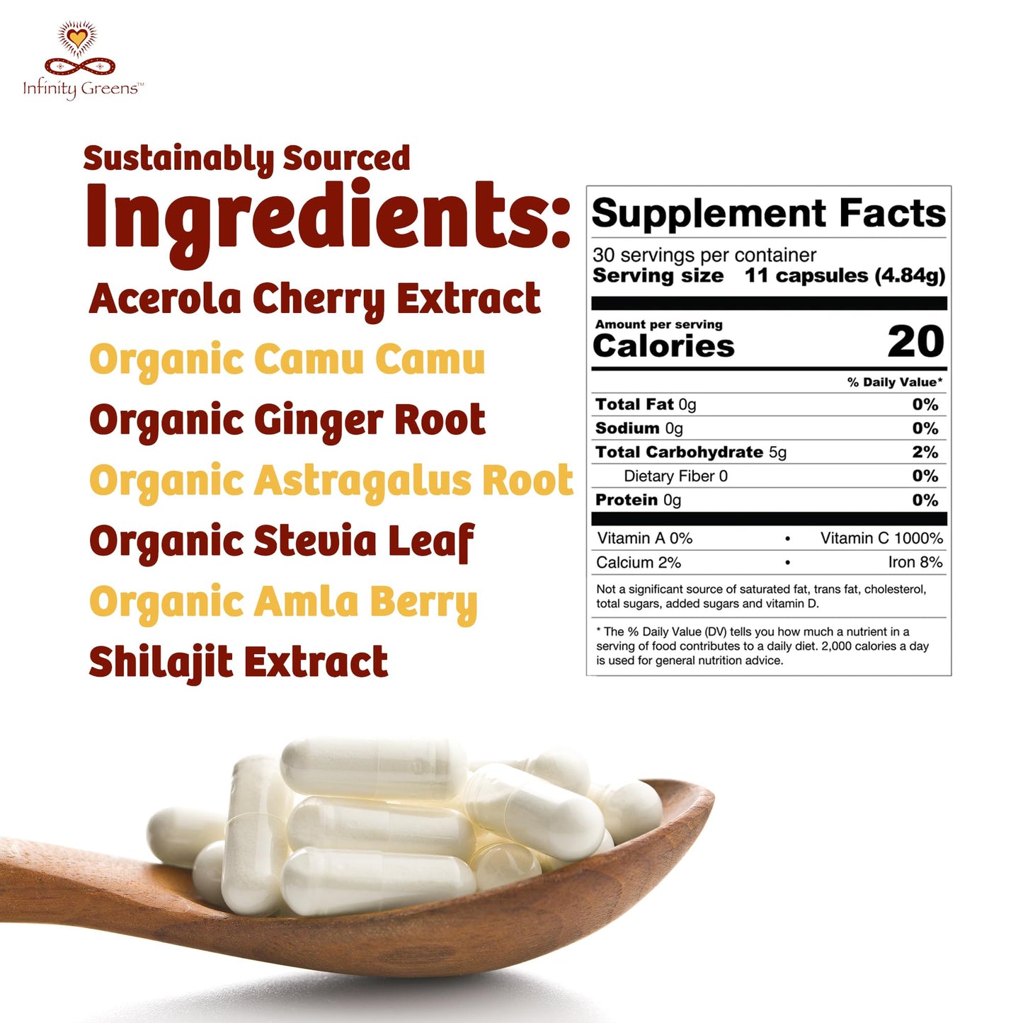 Infinity-C Organic Vitamin C Capsules – 1000mg Whole Food Vitamin C for Immune Support