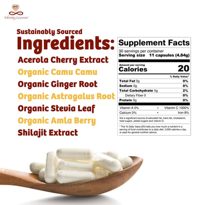 Infinity-C Organic Vitamin C Capsules – 1000mg Whole Food Vitamin C for Immune Support