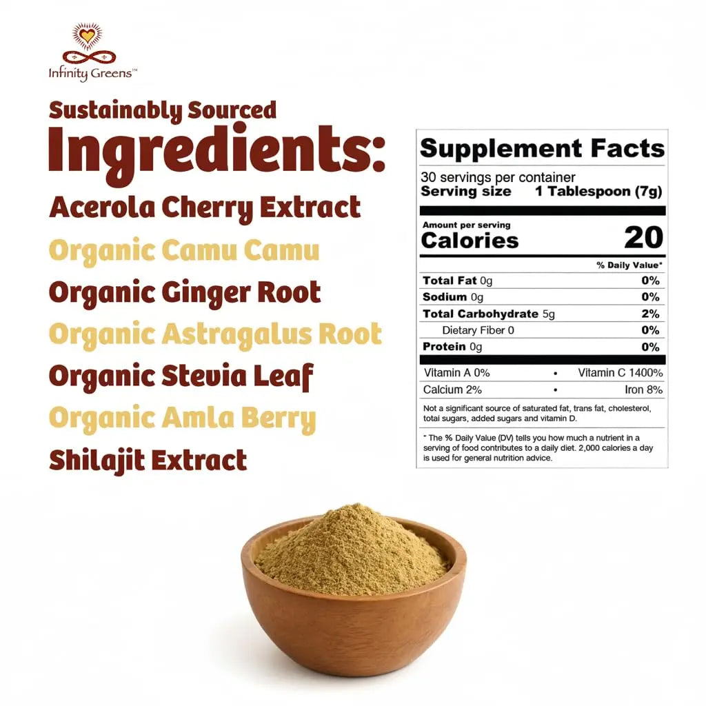 Infinity-C Organic Whole-Food Vitamin C Powder – 1000mg, Acerola, Camu Camu & Amla (30 Servings) BritishVita | Premium UK Vitamins & Wellness Supplements