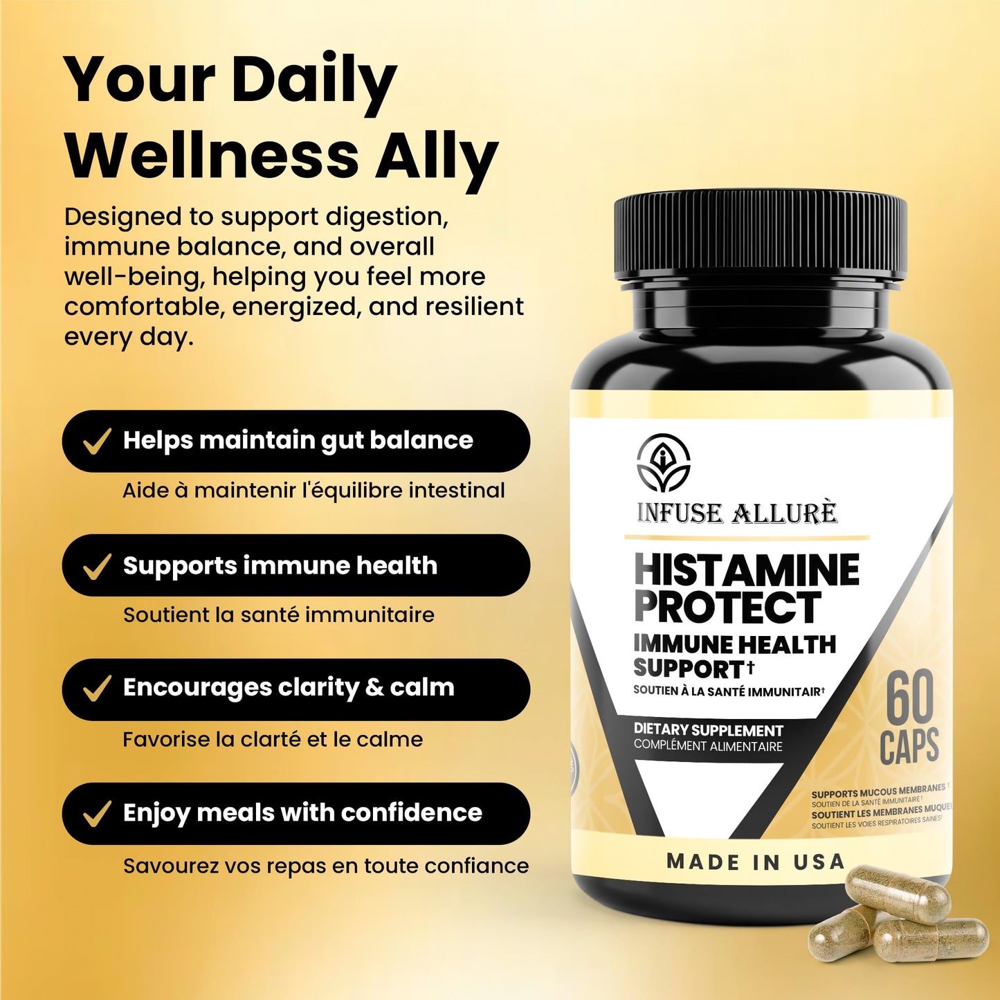 Infuse Allurè Premium Histamine Blocker DAO - Made in USA | 60 Capsules