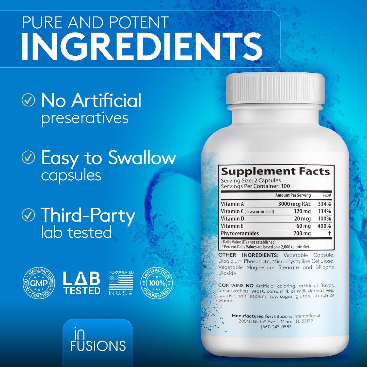 Infusions International Phytoceramides 200 Capsules | Skin Repair & Anti-Aging | Plant-Derived Ceramides 700mg | Gluten Free & Non-GMO