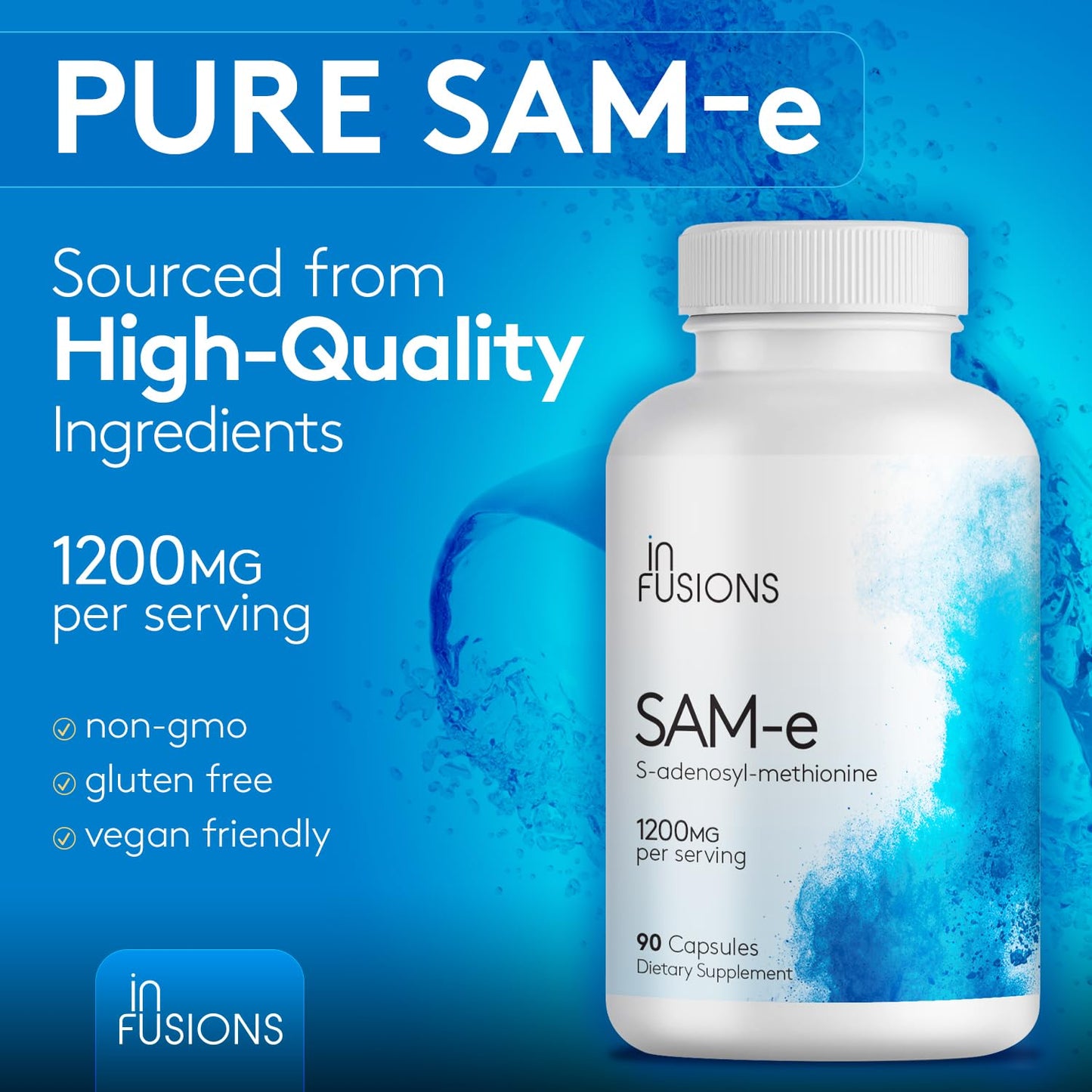 Infusions Maximum Strength Pure SAM-e 1200mg 90 Vegetable Capsules (S-adensoyl-methionine)