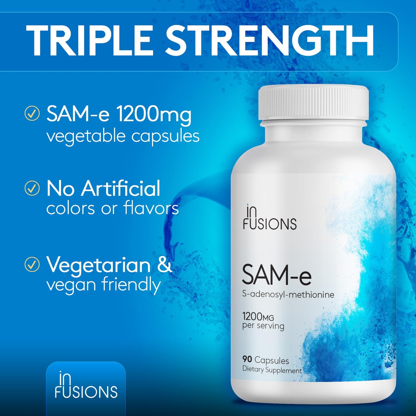 Infusions Maximum Strength Pure SAM-e 1200mg 90 Vegetable Capsules (S-adensoyl-methionine)