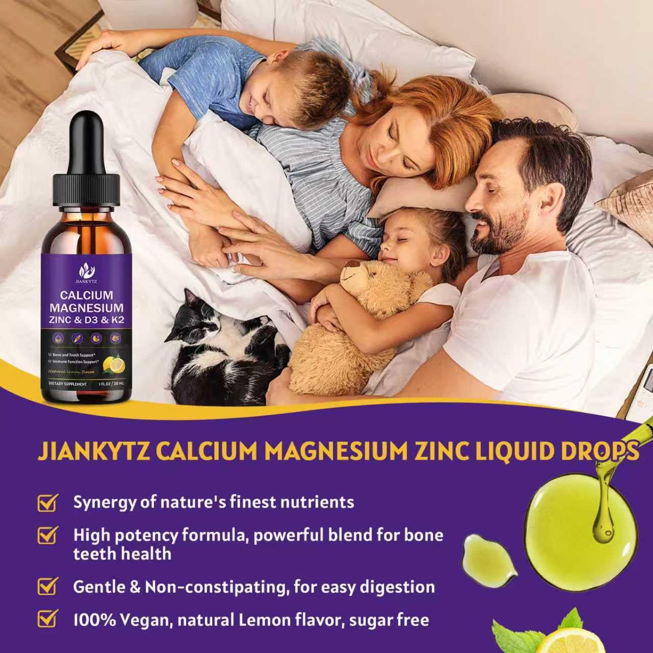 (2 Pack) Calcium Magnesium Zinc Liquid Drops - Lemon Flavor, Sugar Free