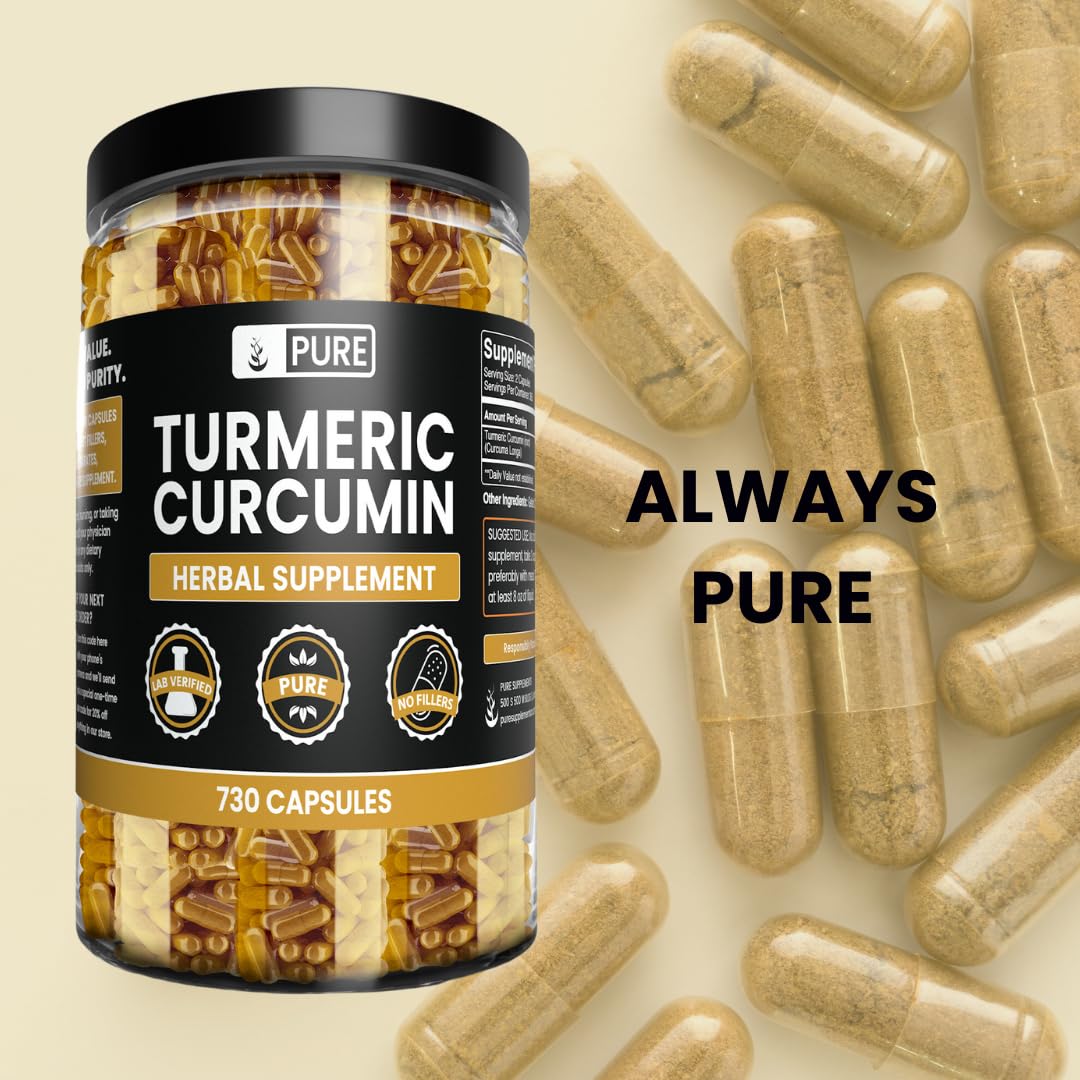 Pure Original Ingredients Turmeric Curcumin 730 Capsules – No Fillers, Lab Verified