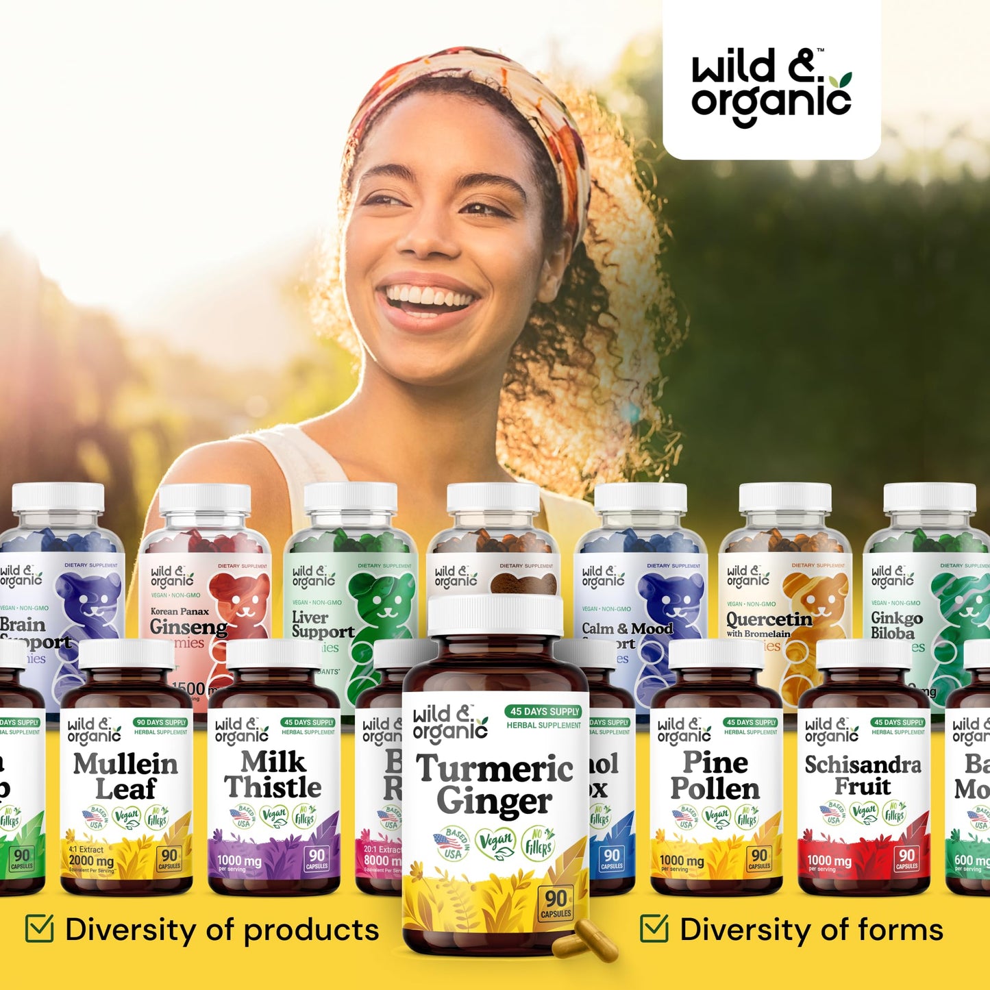 Wild & Organic Turmeric Ginger Capsules – Mobility & Immune Support | Vegan, Non-GMO | 90 Count