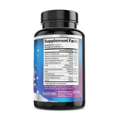Vitamin B Complex + Vitamin C - Immune, Energy & Metabolism Support | 60 Caps | Vegan