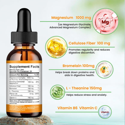 Magnesium Glycinate Liquid Drops 1000mg | Sleep, Calm & Digestion | Pineapple Flavor