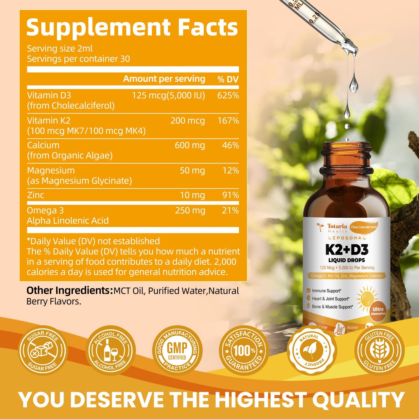 Liposomal D3 K2 Drops with MCT Oil – 5000 IU D3 + 200 mcg K2