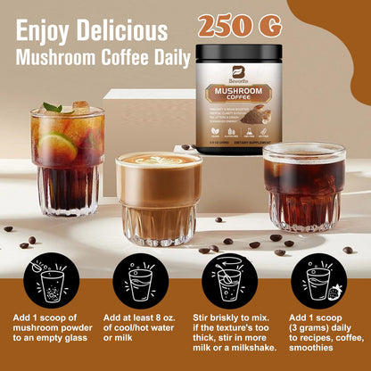 250g Mushroom Coffee - Lion's Mane, Reishi, Cordyceps & 10-Mushroom Power Blend | Low-Caffeine Brain Booster