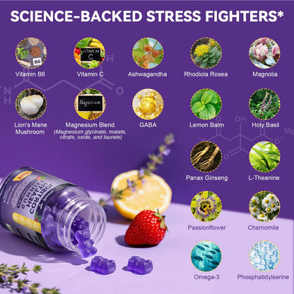 Cortisol Gummies 20-in-1 for Stress Support | Ashwagandha, Rhodiola, Magnesium