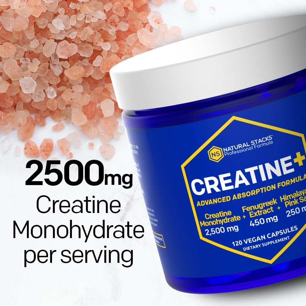 Creatine Monohydrate Pills – 2500mg, Fenugreek 450mg & Himalayan Salt 250mg – 120 Caps
