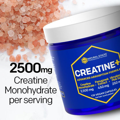 Creatine Monohydrate Pills – 2500mg, Fenugreek 450mg & Himalayan Salt 250mg – 120 Caps