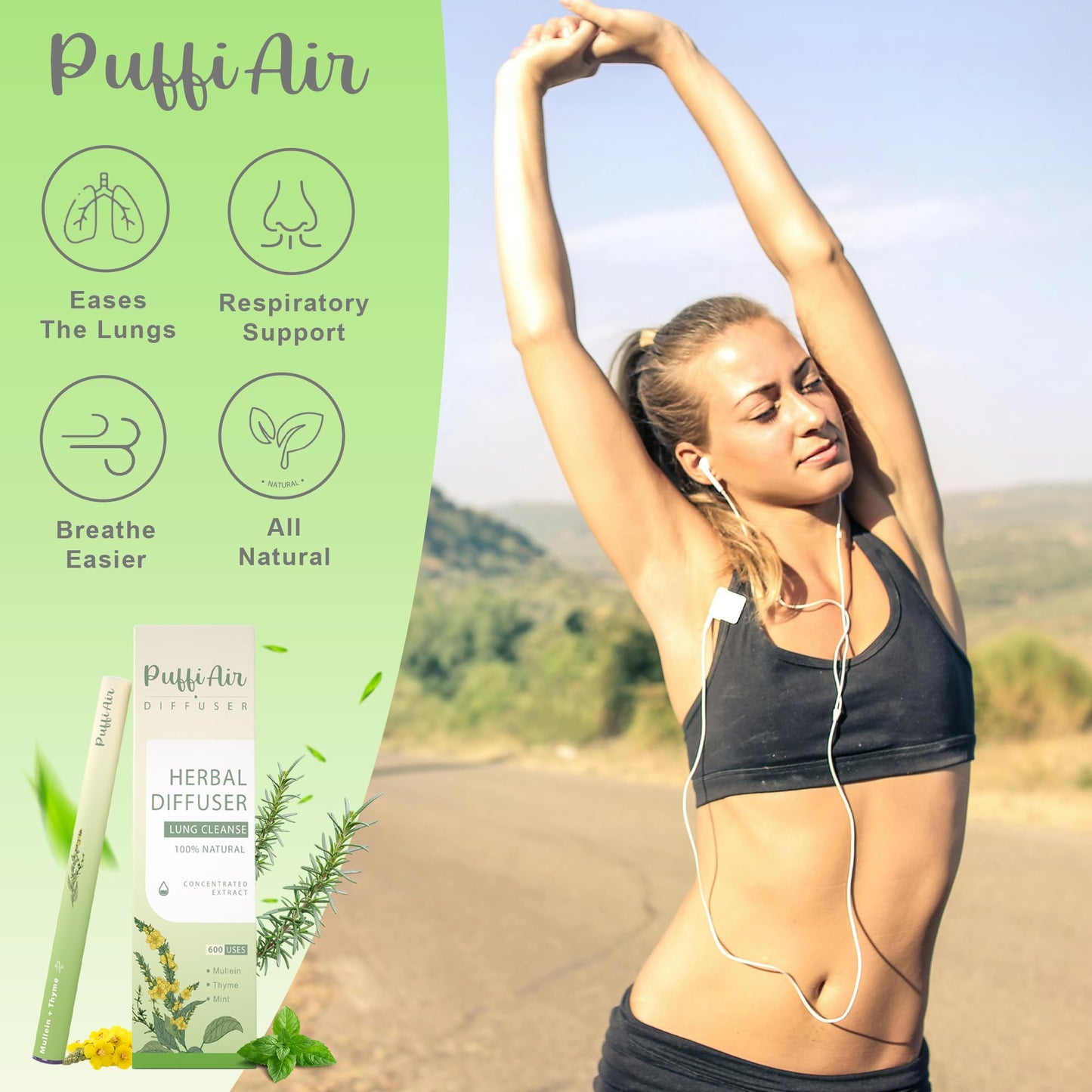 Herbal Diffuser Pen with Mullein, Thyme & Mint Extracts – 600 Uses | Clear Breathing & Refreshment