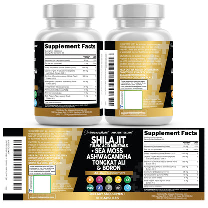 Clean Shilajit for Men with Sea Moss & Tongkat Ali | Fulvic Acid Capsules - 90 Count