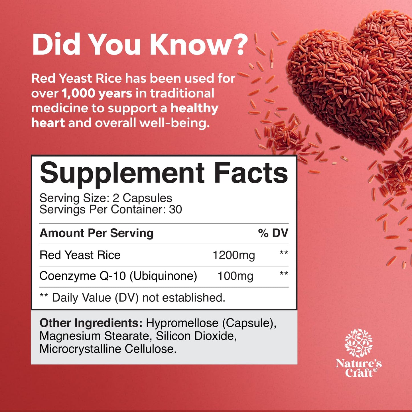 Red Yeast Rice with CoQ10 - 1200 mg Heart Health & Cholesterol Support - 60 Capsules