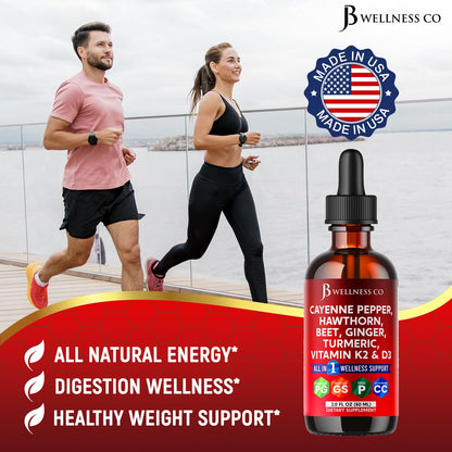 Cayenne Pepper Liquid Drops with Hawthorn Berry, D3 K2, Turmeric & Panax Ginseng — 4oz