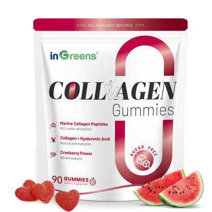 inGreens Collagen Gummies 5000mg – Sugar Free, Biotin, 90 Count