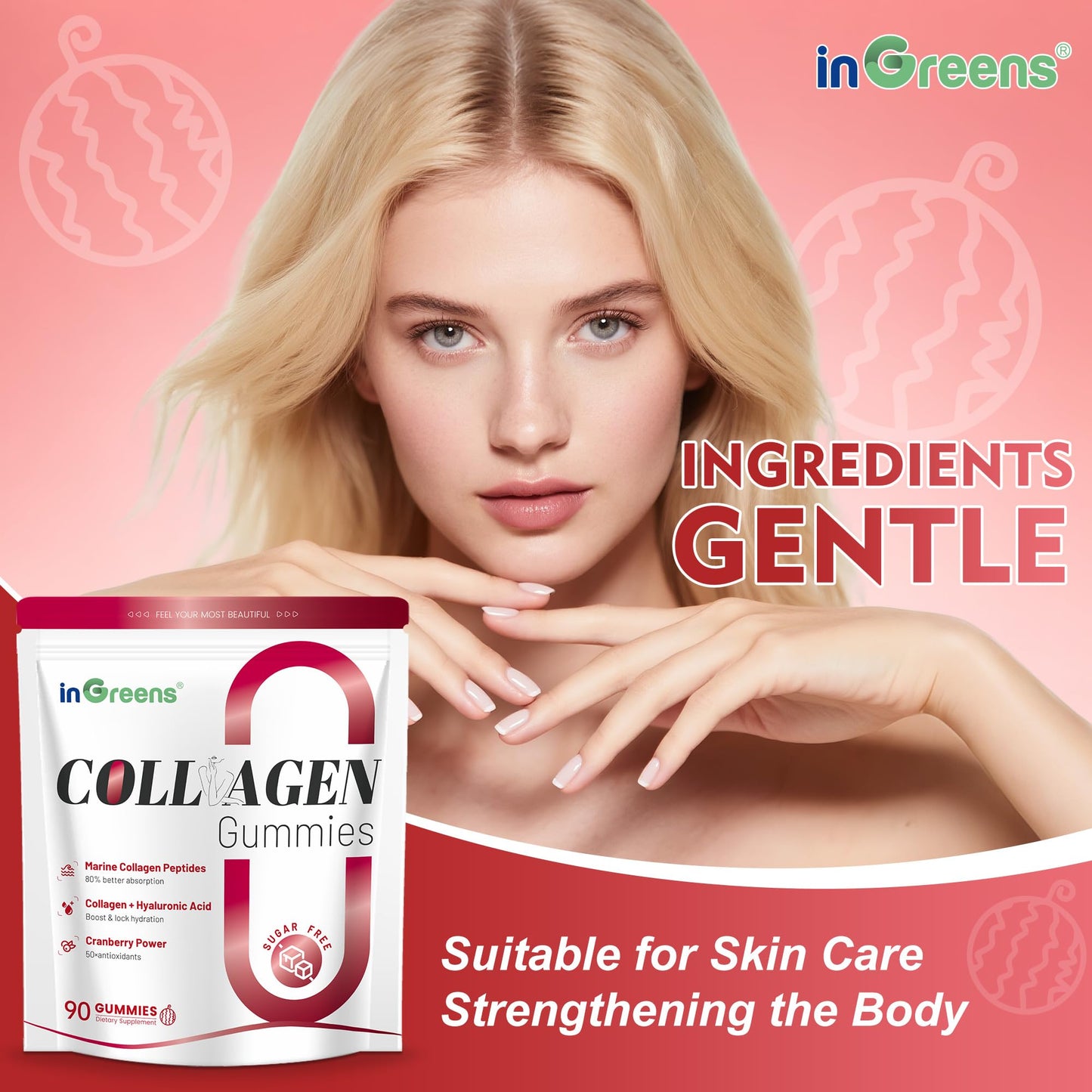 inGreens Collagen Gummies 5000mg – Sugar Free, Biotin, 90 Count