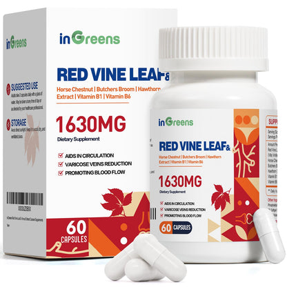 inGreens Red Vine Leaf Extract 1630mg with Horse Chestnut – Varicose Veins Support, 60 Capsules (Made in USA)