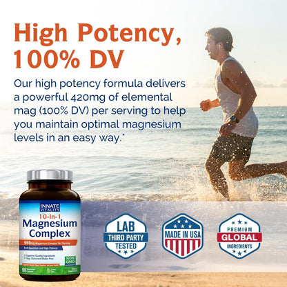 Innate Vitality 10-in-1 Magnesium Complex – 420mg Elemental Mg per Serving | Sleep, Digestion & Energy Support | 90 Vegan Caps