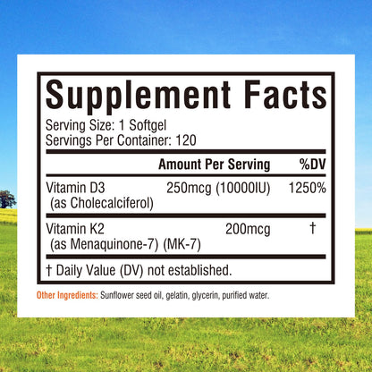 Innate Vitality D3 K2 Softgels — 10,000 IU D3 + 200 mcg MK-7 | Bone & Immune Health
