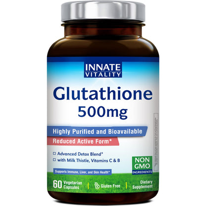 Innate Vitality Glutathione 500mg – Reduced Glutathione with Milk Thistle, Vitamin C, B Complex | 60 Capsules
