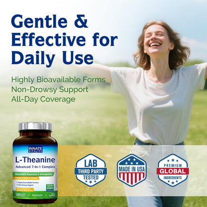Innate Vitality L-Theanine 200 mg – 7-in-1 Sleep & Focus Support, 120 Capsules