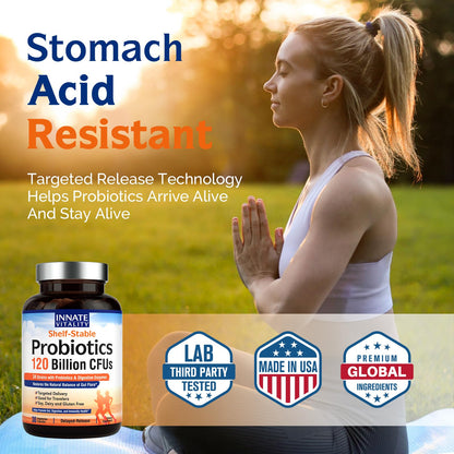 Innate Vitality Probiotics 120B CFUs – 34 Strains, Delayed Release, Shelf Stable
