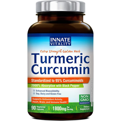 Innate Vitality Turmeric Curcumin 1800mg with Black Pepper – 90 Capsules