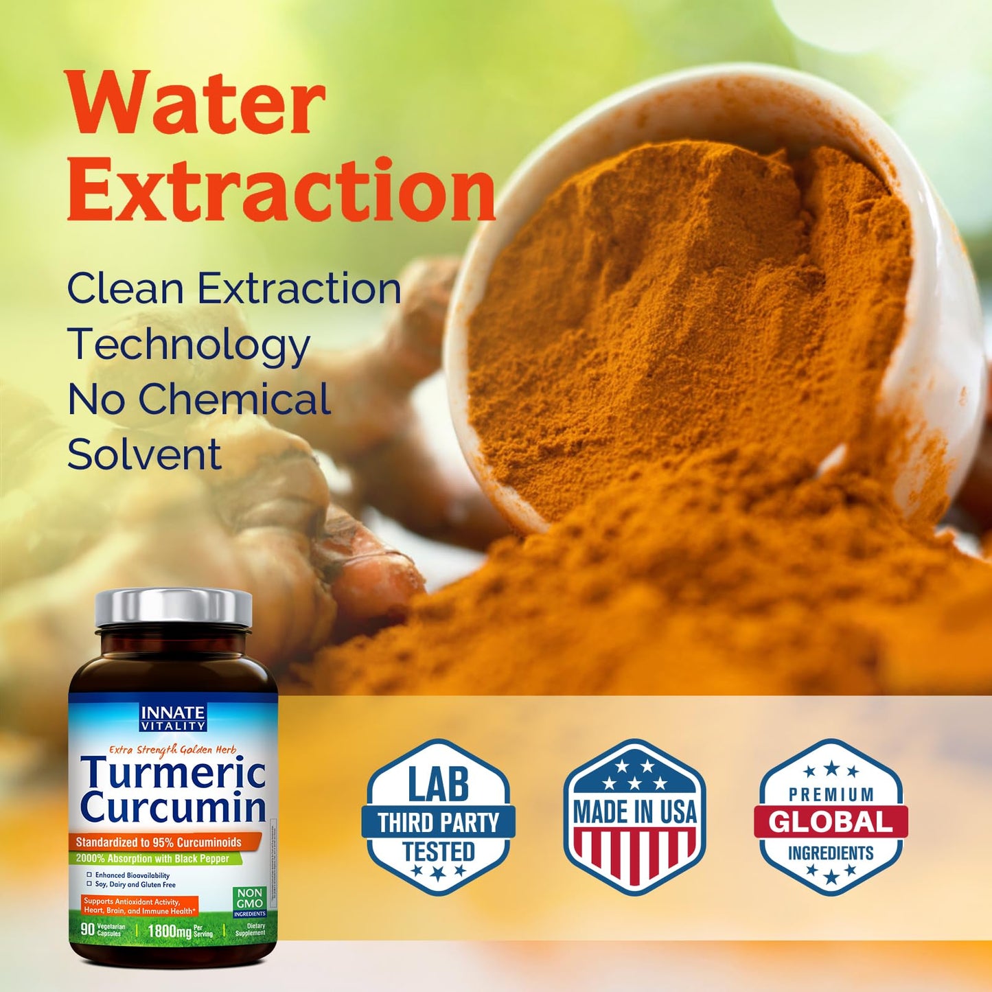 Innate Vitality Turmeric Curcumin 1800mg with Black Pepper – 90 Capsules