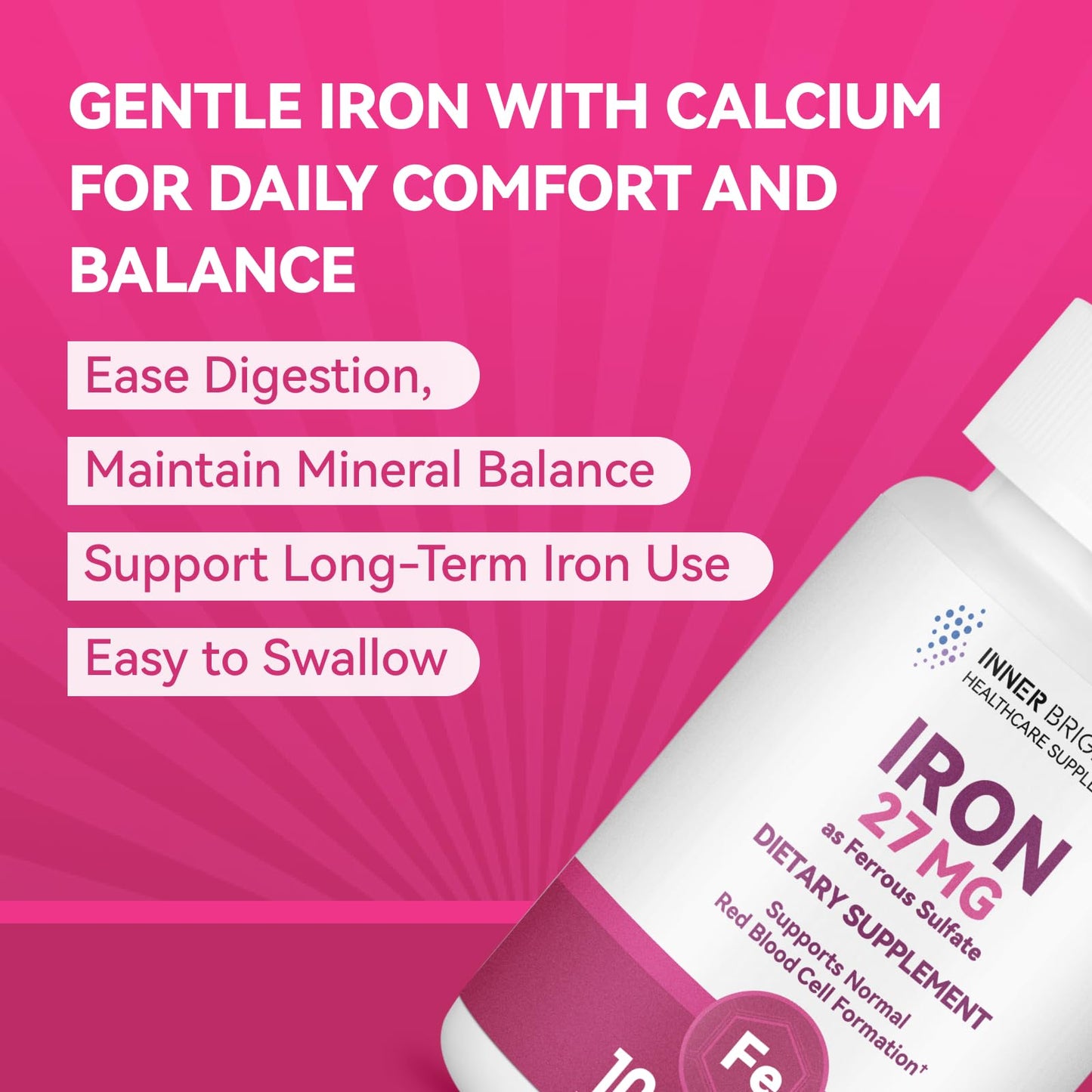 Inner Brightness Iron Supplement - 27 mg Iron for Women, 100 Tablets