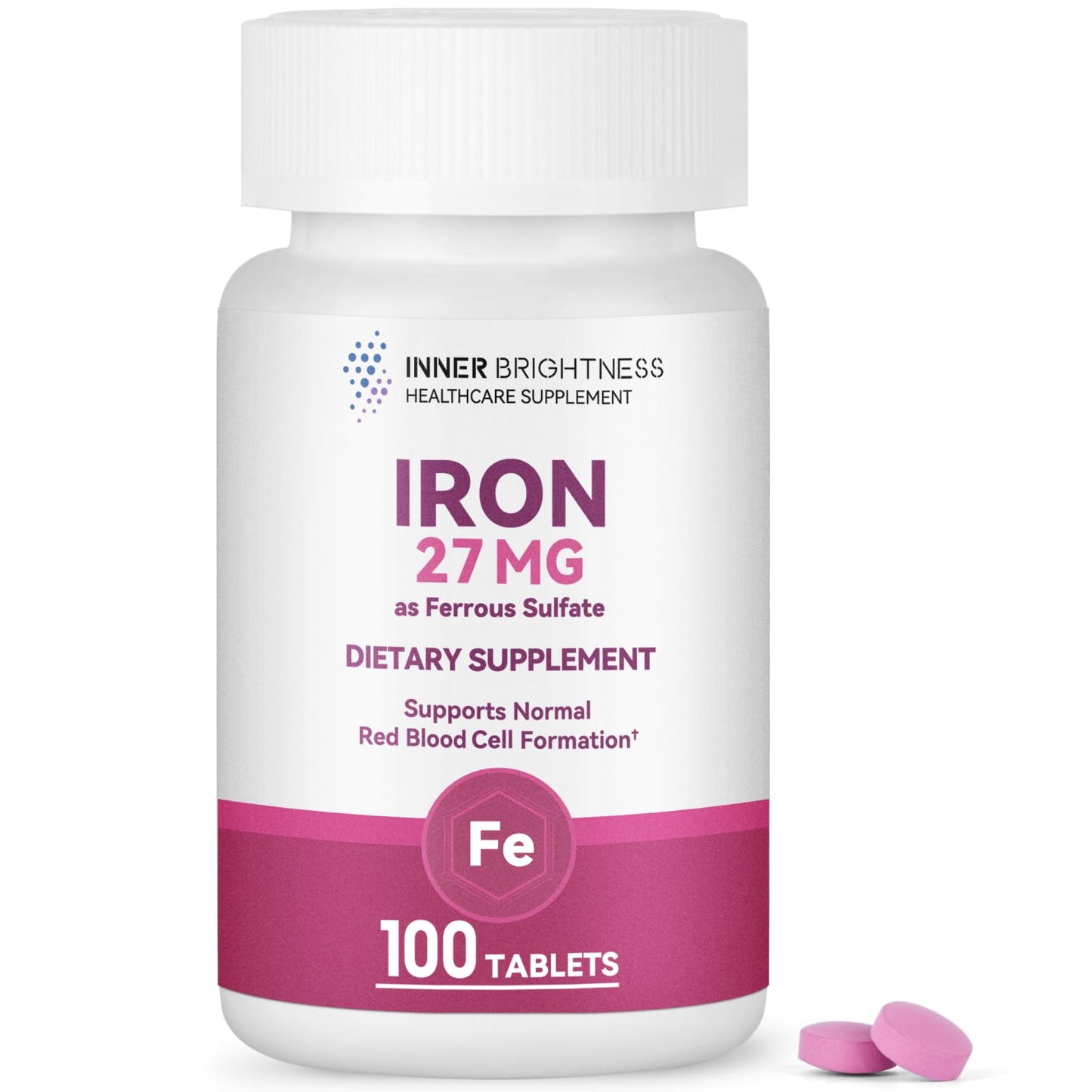 Inner Brightness Iron Supplement - 27 mg Iron for Women, 100 Tablets