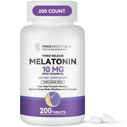 Inner Brightness Melatonin 10mg Tablets - Timed Release Sleep Aid | 200-Count