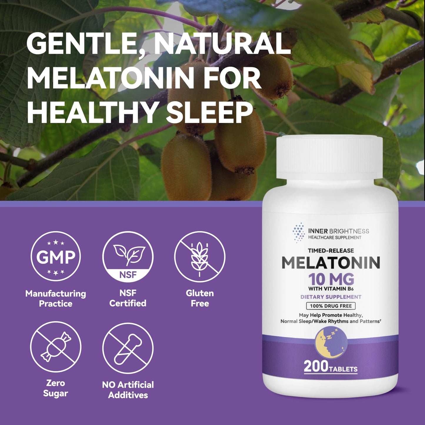 Inner Brightness Melatonin 10mg Tablets - Timed Release Sleep Aid | 200-Count